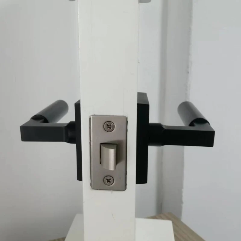 Passage Door Handle Lever in Matte Black, Interior Lever Push Button Lock Zinc Alloy Modern for Hall and Closet , Square Rose