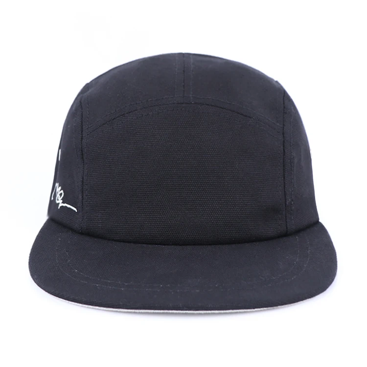 Qianzun Manufacturer black custom embroidered color block canvas hats 5 panel twill hat with metal buckle
