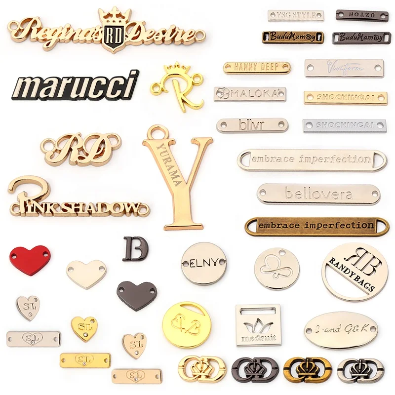 Customized luxury Metal handbags Logos Labels Printed and Embossed Name Tags Custom  Sewing Plate Tags for bags Accessories