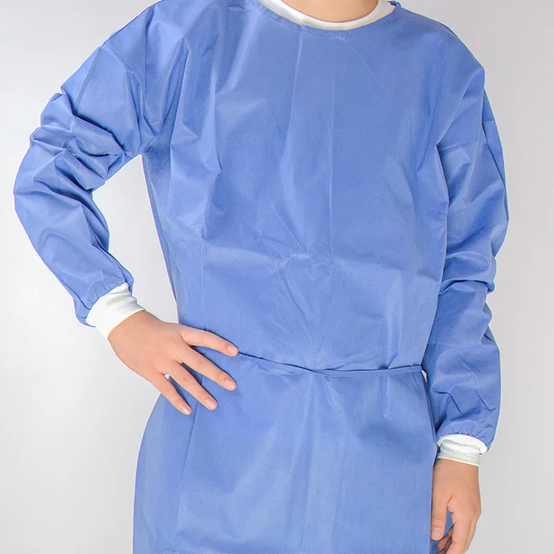 Factory direct sales non-woven fabric elastic and knitted cuffs disposable sms isolation gown for non-sterile