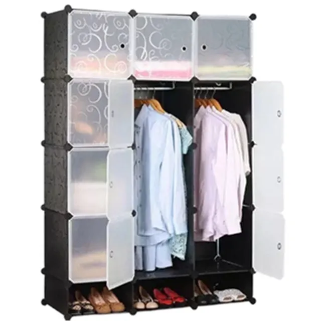 
15-Cube Modular Cubby Shelving Storage Organizer Extra Large Wardrobe with Clothes Rod 