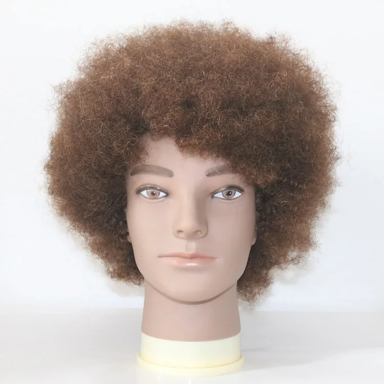 High Quality 100% Human Hair Male Afro Kinky Curly Wave Training Make Up Mannequin Head