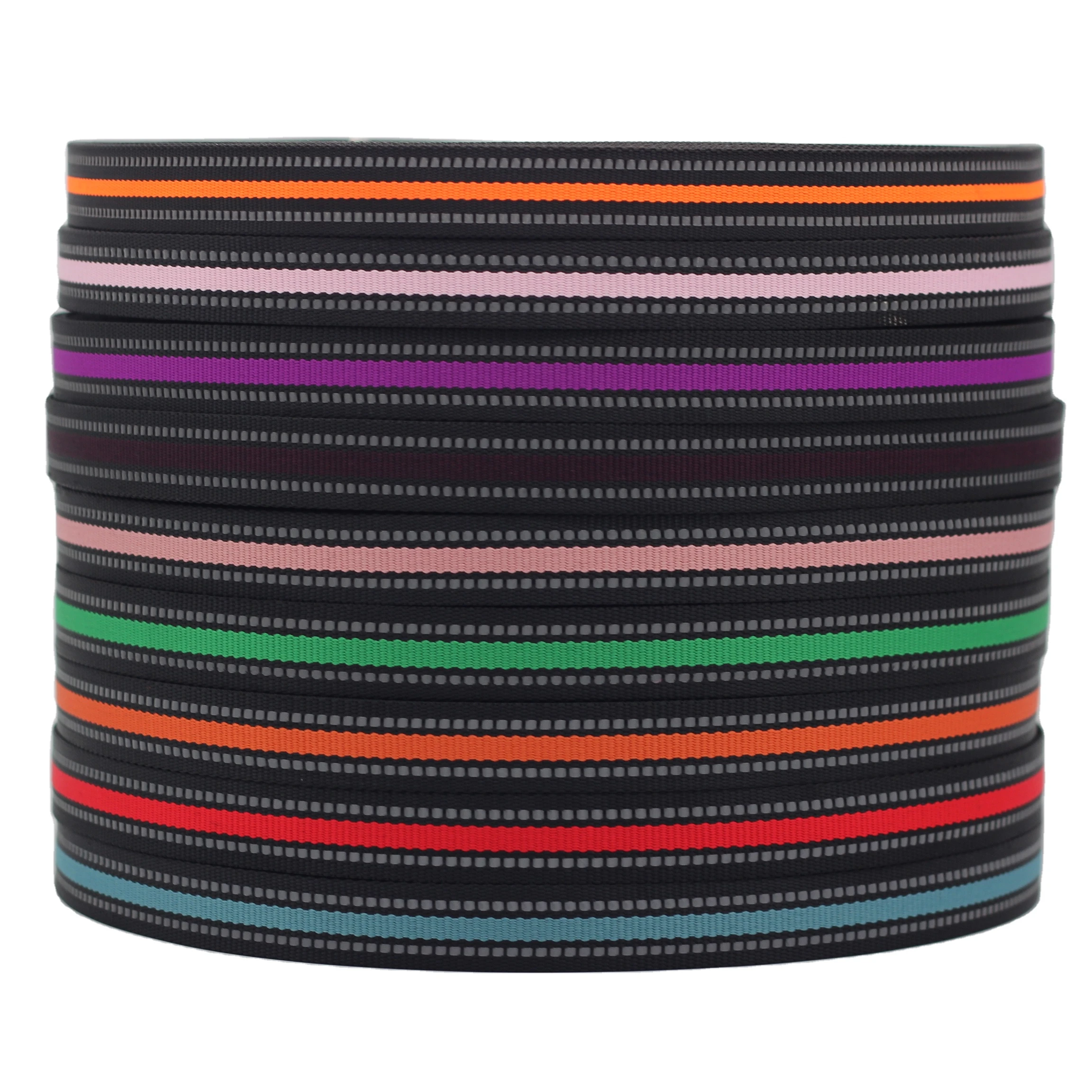 Factory Wholesale Popular 25mm Woven polyester Webbing Two Light Reflective Ribbons Pet vest Reflective webbing
