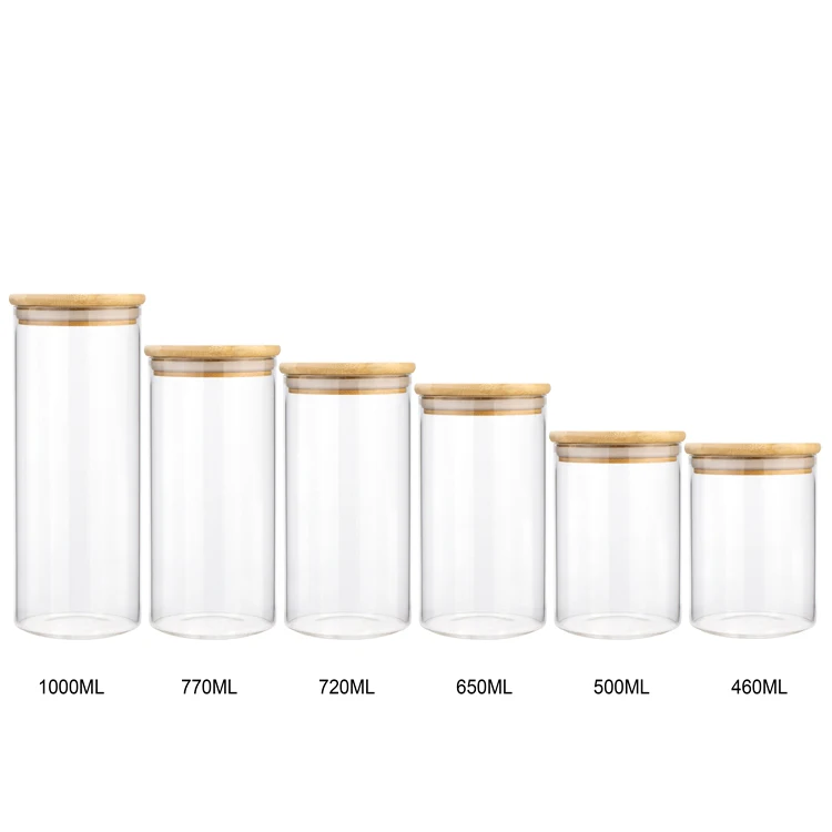 Best selling 30ml 50ml 80ml 1000nl clear glass candle jar wide mouth glass jar with bamboo lid and silicone sealing ring