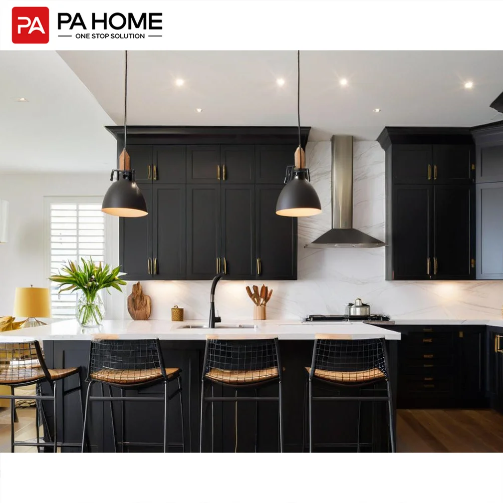 PINAI Modern Solid Wood RTA Custom Black Shaker Kitchen Cabinets
