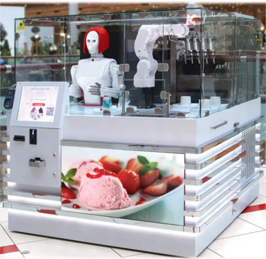 Commercial Floor Standing Five Flavors Soft Serve Ice Cream Robot Kiosk for Sale