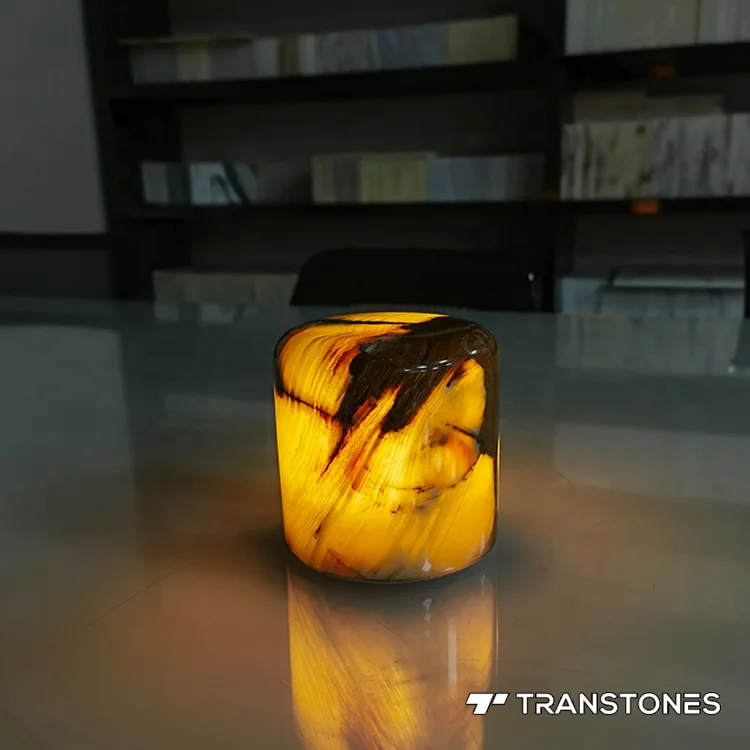 Green Onyx Jade Natural Stone Translucent Lumistone With Built-in Battery Round Coffe Table Top