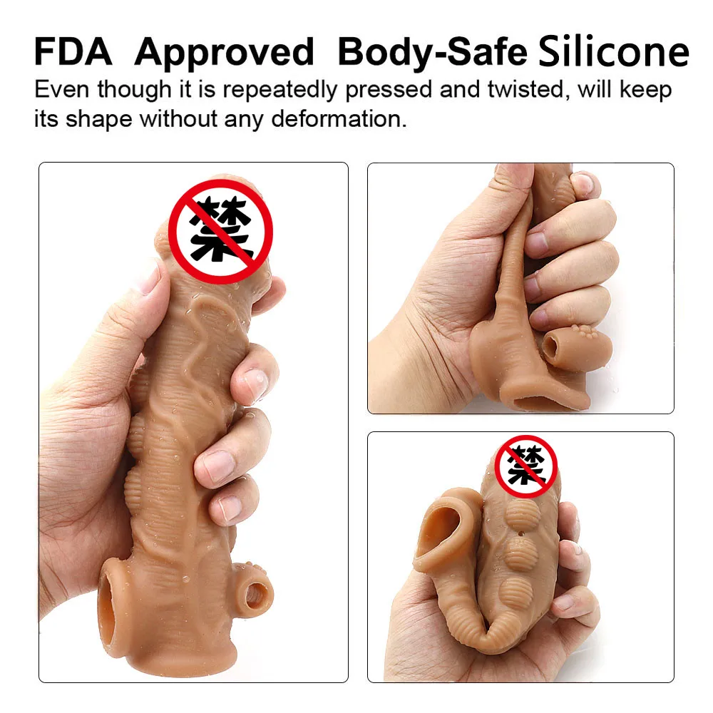#5 Stud Strong Vibrating Soft Realistic Penis Sleeve Penis Extender Extension Dick Sleeve Lengthen Couple