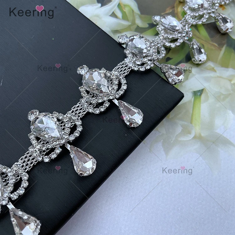 WRC-417 Keering Crown Droplet Crystal Chain Roll Rhinestone Cup Chain Trimming Tassel Fringe For Dresses
