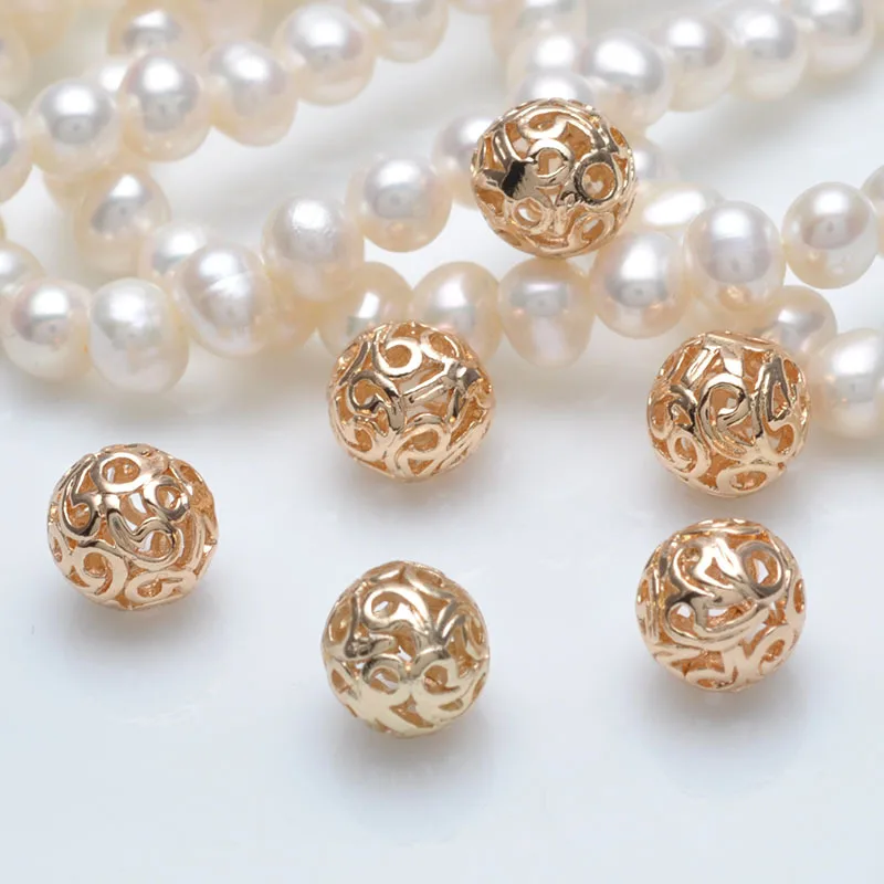DIY Hollow Out Spacer Beads 18K Gold Color Crystal Round Metal Ball Spacer Beads For Jewelry Making Diy Bracelet