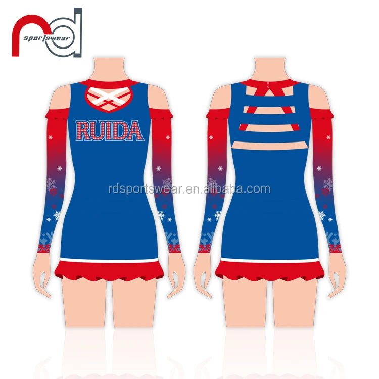 Newest custom made long sleeve cheerleading costume spandex AB rhinestones all star cheer uniforms