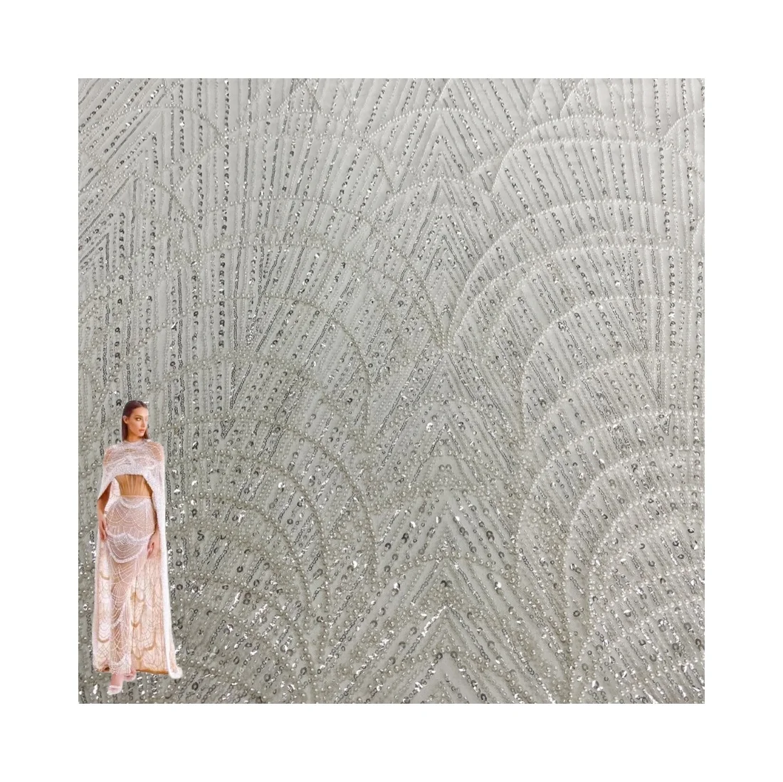 OEM Custom Wholesale 3D Sequin pearl Beaded Bridal 3d Lace Embroidery Fabrics for Women Dress