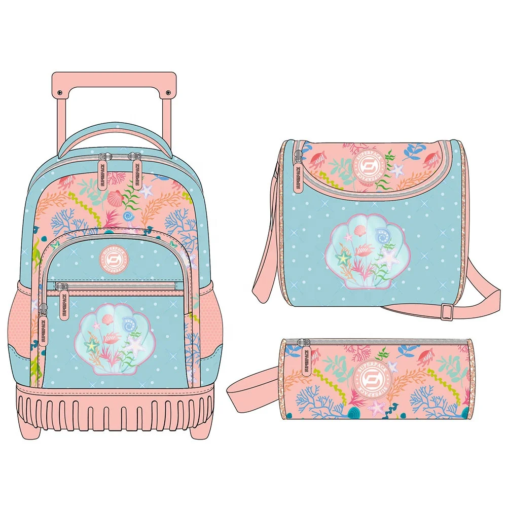 2024 Custom 3 in 1 Girls School Trolley Bag Colourful Smiggle Trolley School Bags Girls