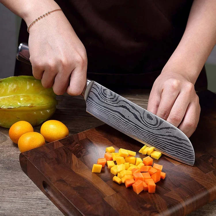 
Kitchen Knife Set 8&9 pcs of Stainless Steel Knives with wood Handle, blade surface Laser Damascus Pattern, easy to clean 