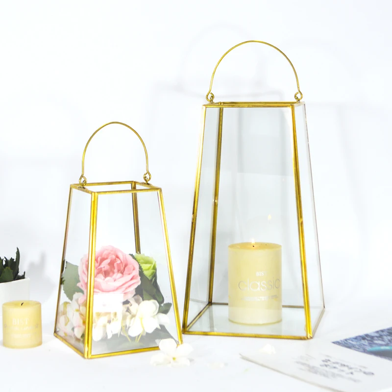 Home Interior decoration, Christmas outdoor decoration, brass loose glass candlestick with gold wedding vases metal decoration