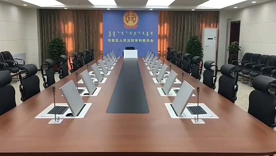 Remote control desk motorized flip up computer lcd monitor lift for  paperless office system Desktop paperless meetings