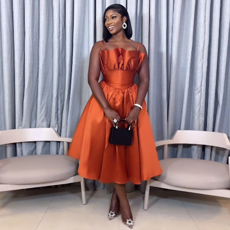 BOJIN 2024 Summer Elegant Sexy A-Line Midi Dress Solid Tube Top with Natural Waistline and Pleat Decoration Made of Polyester