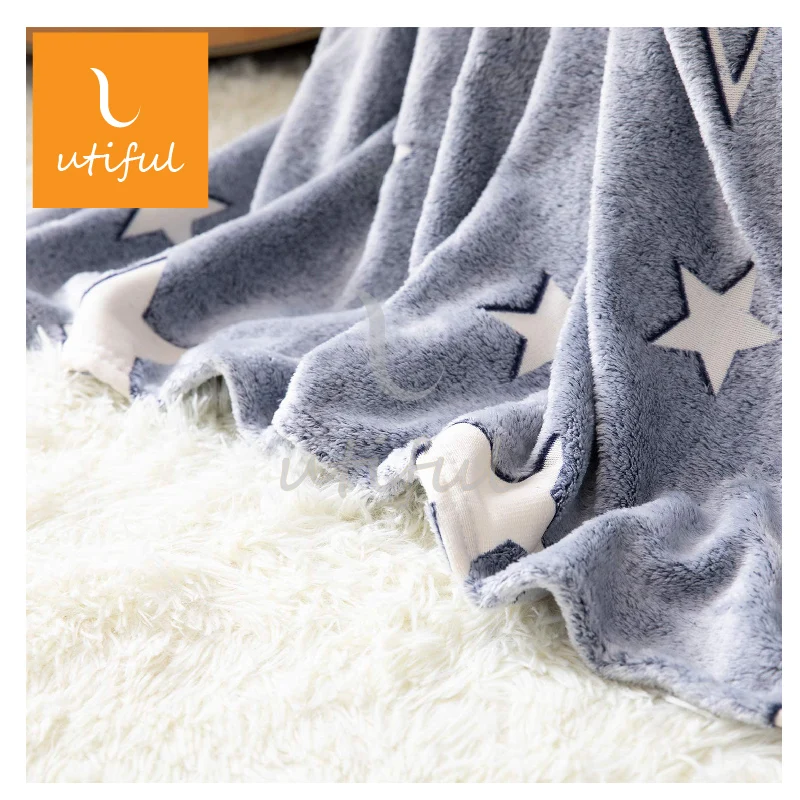 Glow in The Dark Blanket Grey Flannel Star Throw Blanket For Sofa