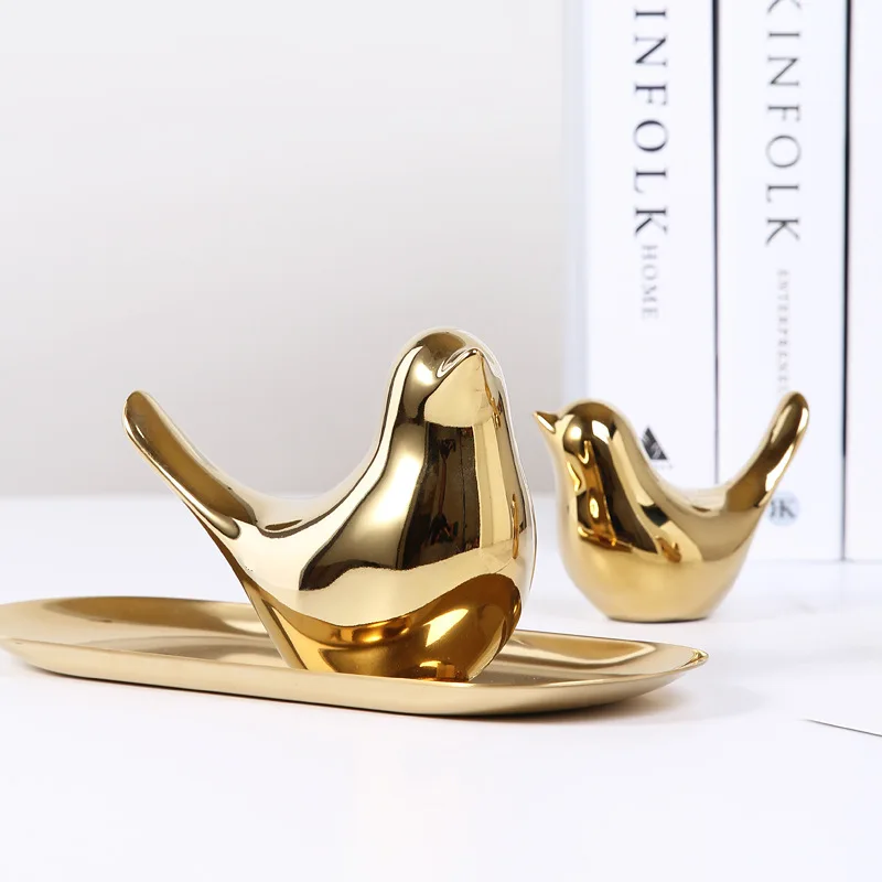 Nordic creative golden ceramic bird handicraft small ornaments living room home soft decoration table