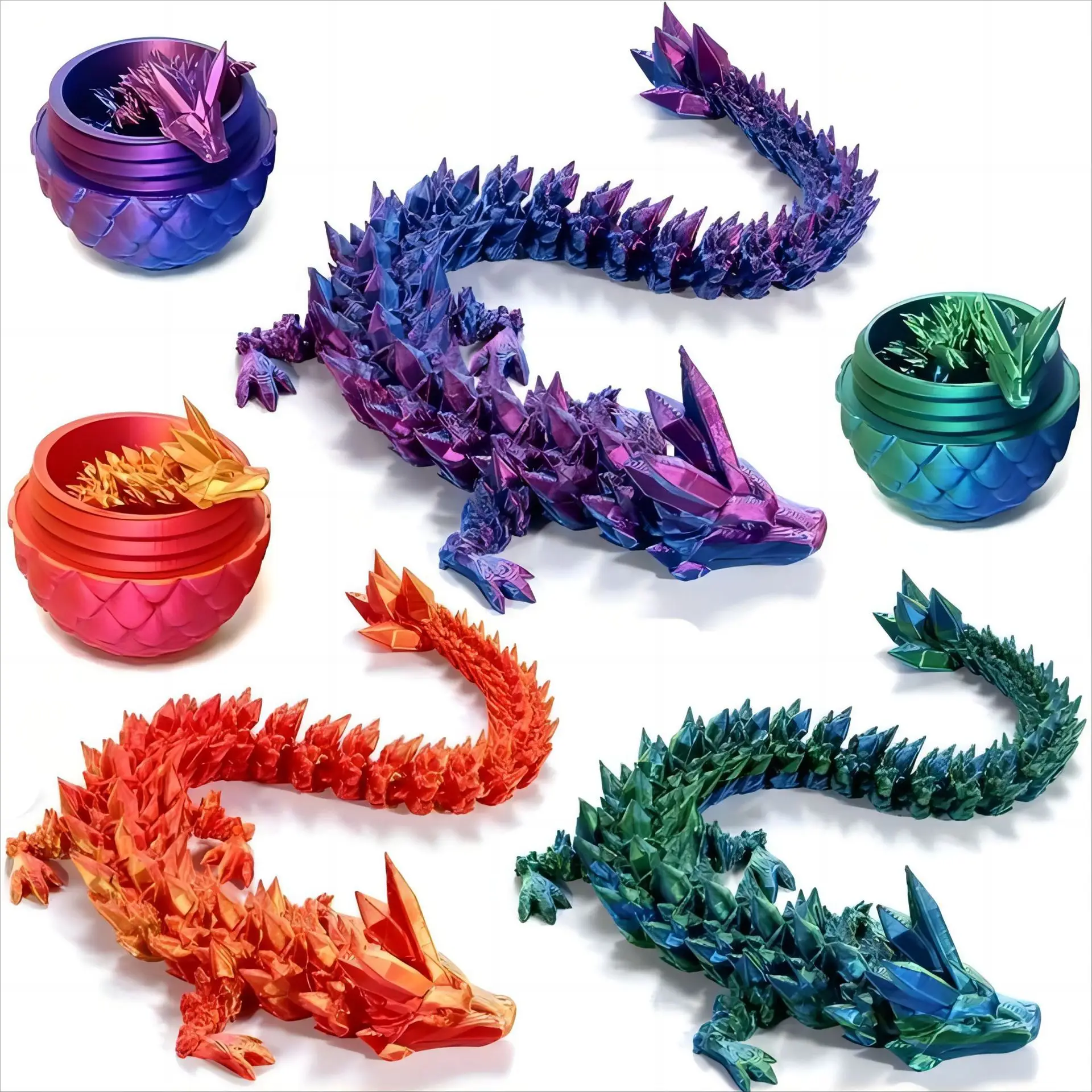 creative Movable Articulated crystal dragon and egg FDM 3D printed Chinese dragon Fidget toy for kids gift decoration