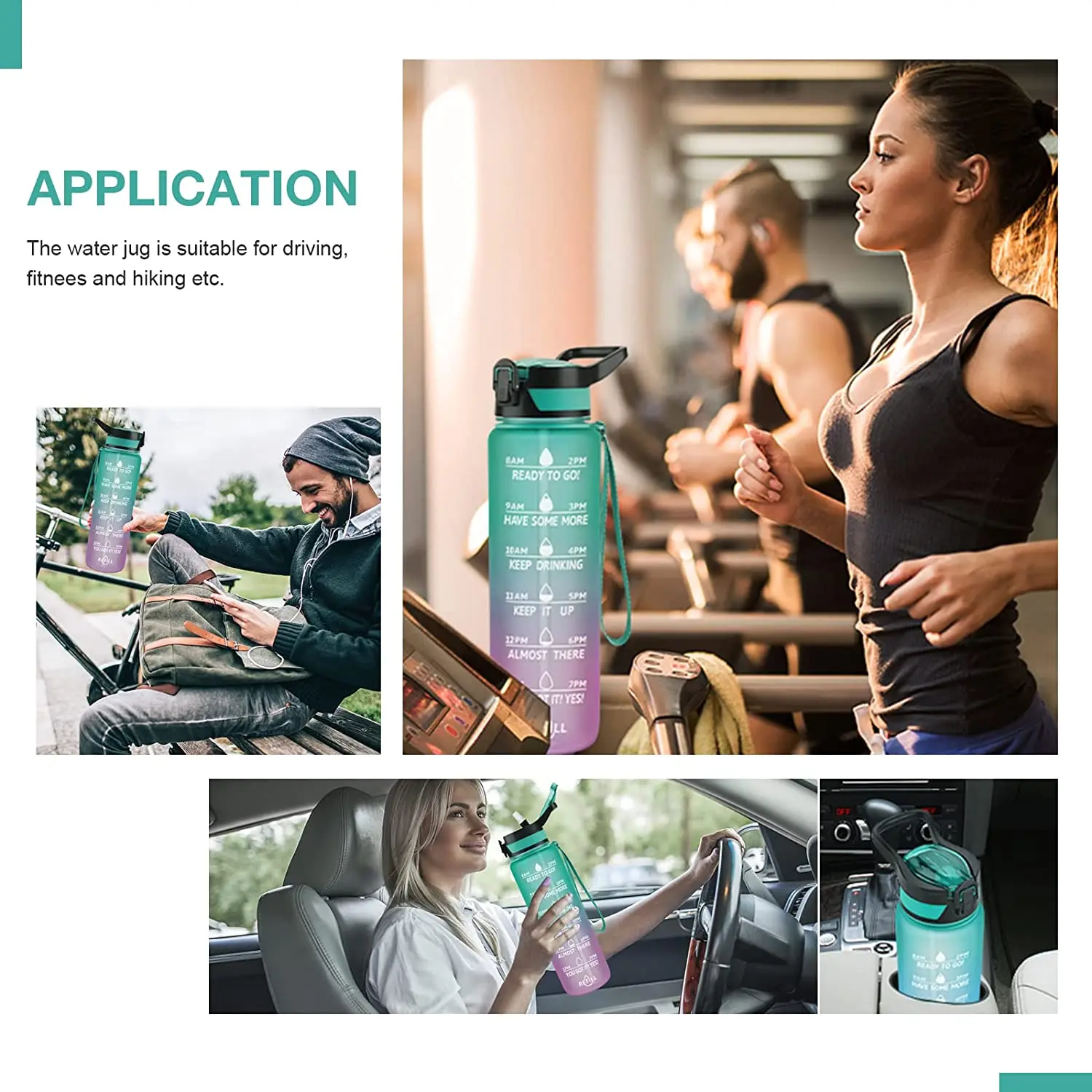 2023 Gradient Plastic Cup 1000ml Tritan Space Cup Bounce Lid Frosted Straw Cup With Time Scale