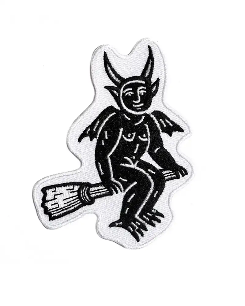 Woodcut Witch Devil Patch Heat Cut Border Iron on Embroidery Patches for clothing