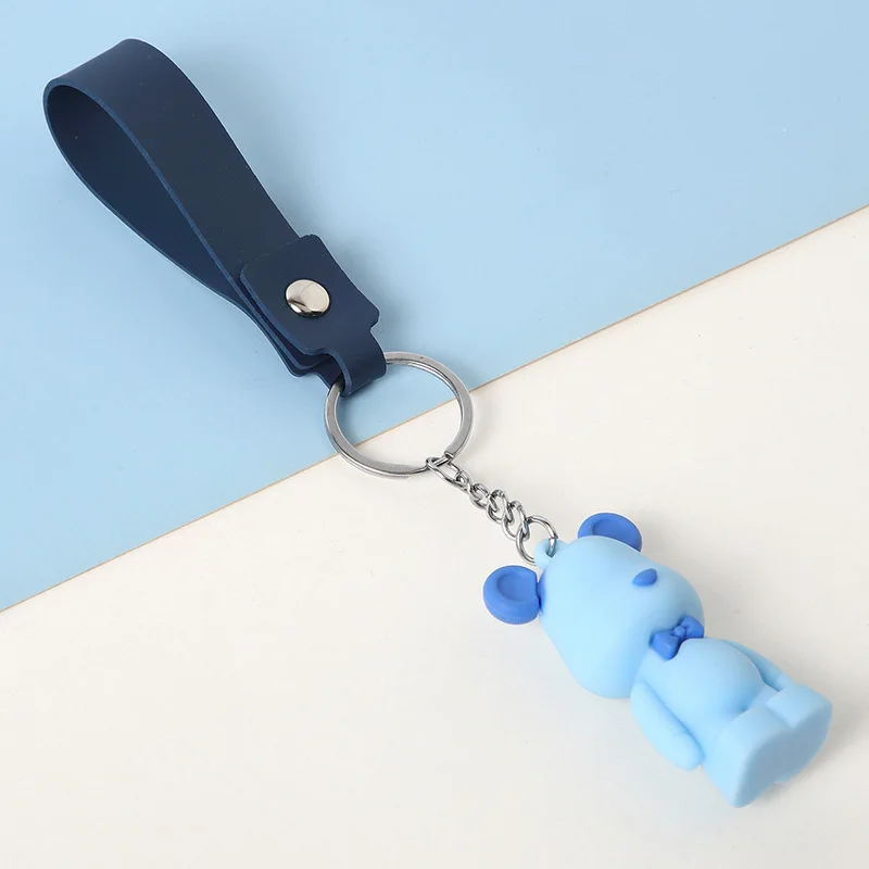 Rubber Little Bear Key Chain Cute 3D Bear Keychain Creative Doll Couple Ins Bag Pendant Leather Key Holder Promotion Gifts