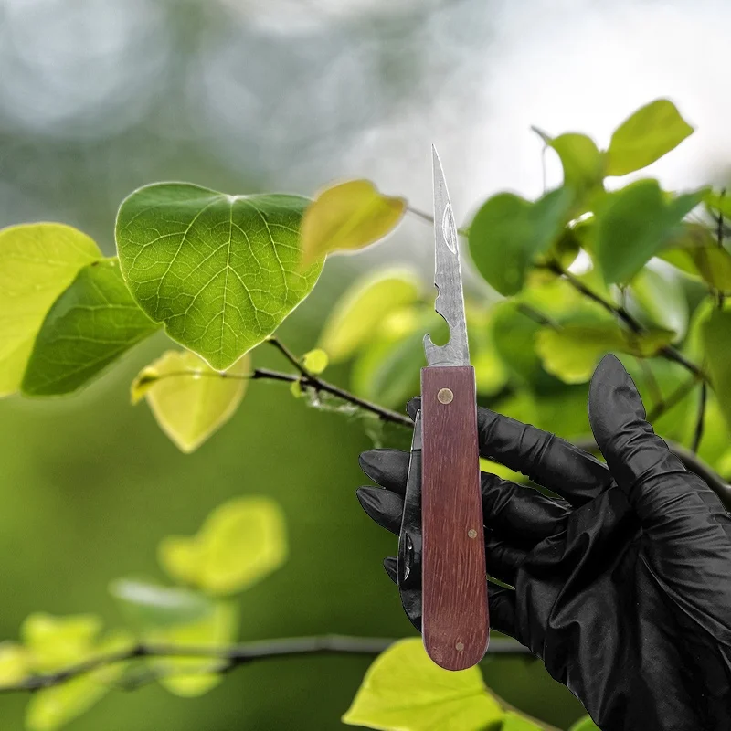 Custom Double Blade Gardening grafting Knife Wooden Handle Cutter Knife Budding Agriculture Folding Knife