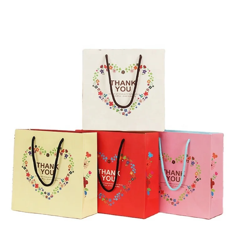 Customized Small Handle Supermarket Plain Paper Carrier Bags Shopping Thank You Bags For Boutique