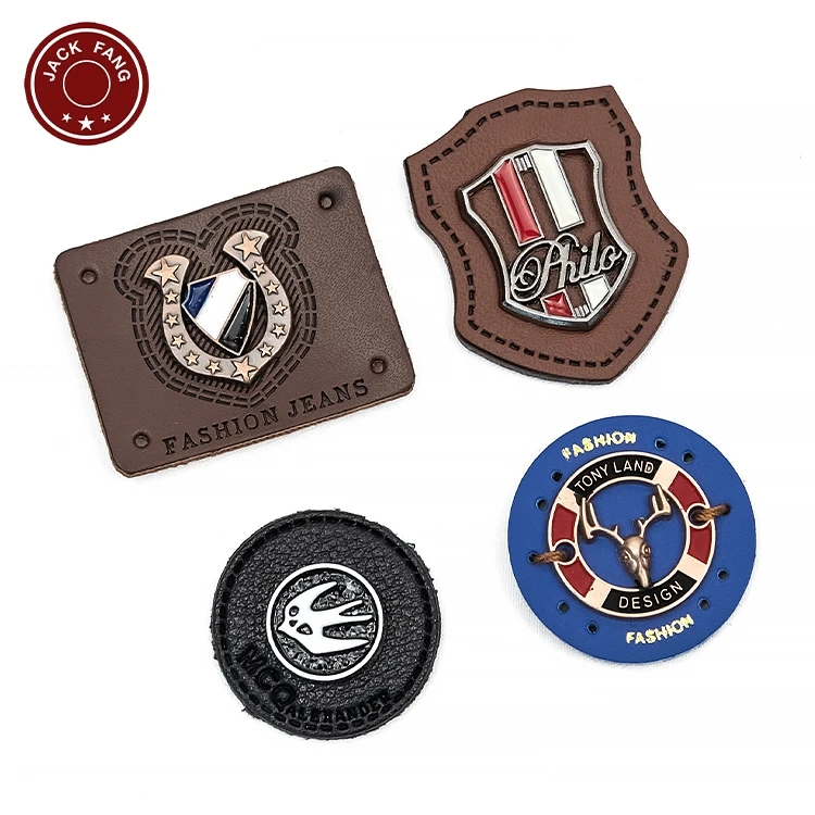 Custom Real Genuine Embossed Debossed Metal Logo Leather Label Sewing Leather Label