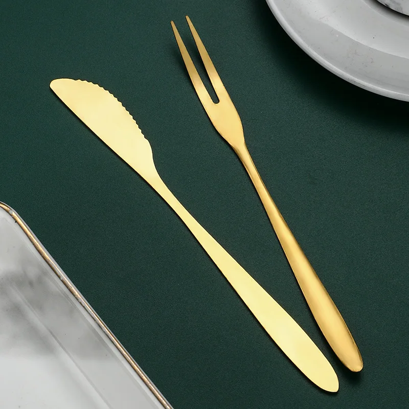 Low MOQ Silverware Gold Mini Stainless Steel Mooncake Cake Dessert Forks Knife in Party Snail Fruit Fork Restaurant