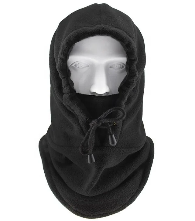 Drawstring Cord Fleece Overhood Scarf Snood Balaclava Hooded Hat Winter Skimask Fleece Face Mask Hoodie