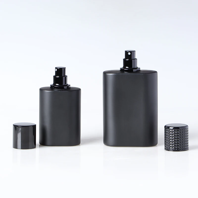 Empty stained matte black color 100 ml 50 ml 30 ml 1 oz crimp neck refillable glass perfume spray bottle