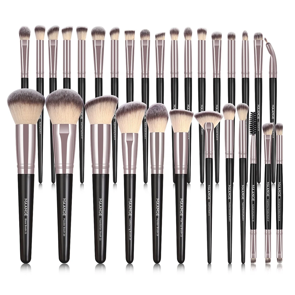 MAANGE private label 30 pcs wholesale makeup brushes high quality silks bags pink foundation cosmetic brush set