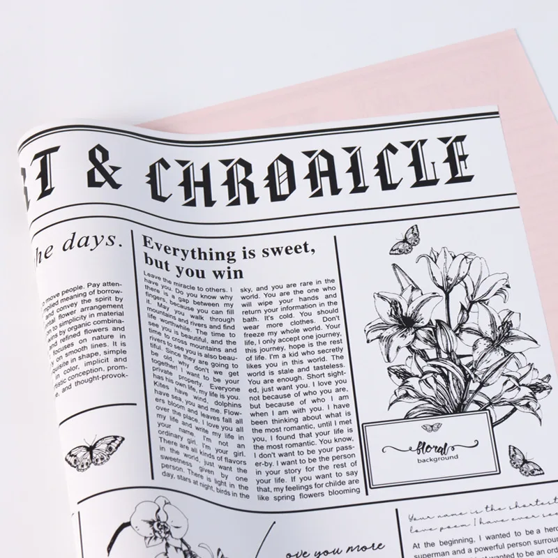 Floral Fashion Weekly rose English newspaper Wrapping Paper Flower Bouquet Wrap Gift Packaging Florist Supplies
