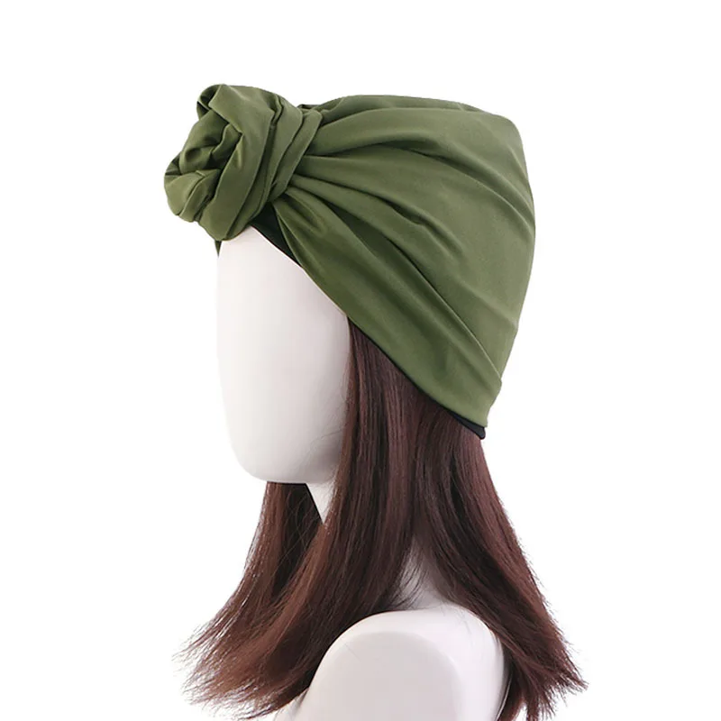 Elastic Twist Turban Hats Solid Color Turban Flower Head Scarf Hat Cap Cotton Vintage Sleeping Turban Cap