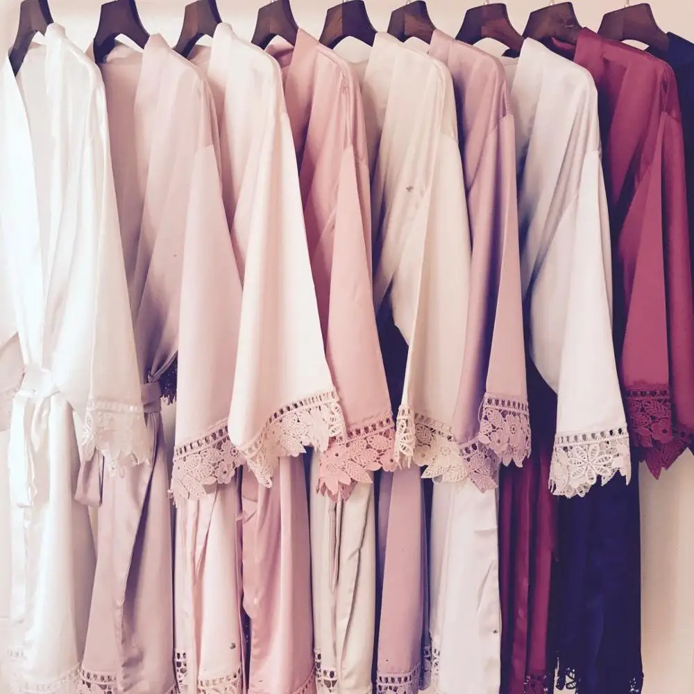 FUNG 3031, кружевные халаты для подружки невесты, Свадебный утренний халат, атласный Халат