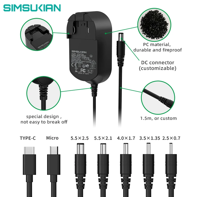 14.5v 2.5a interchangeable type ip44 power adapter intertek multi country winna switching adapter for led