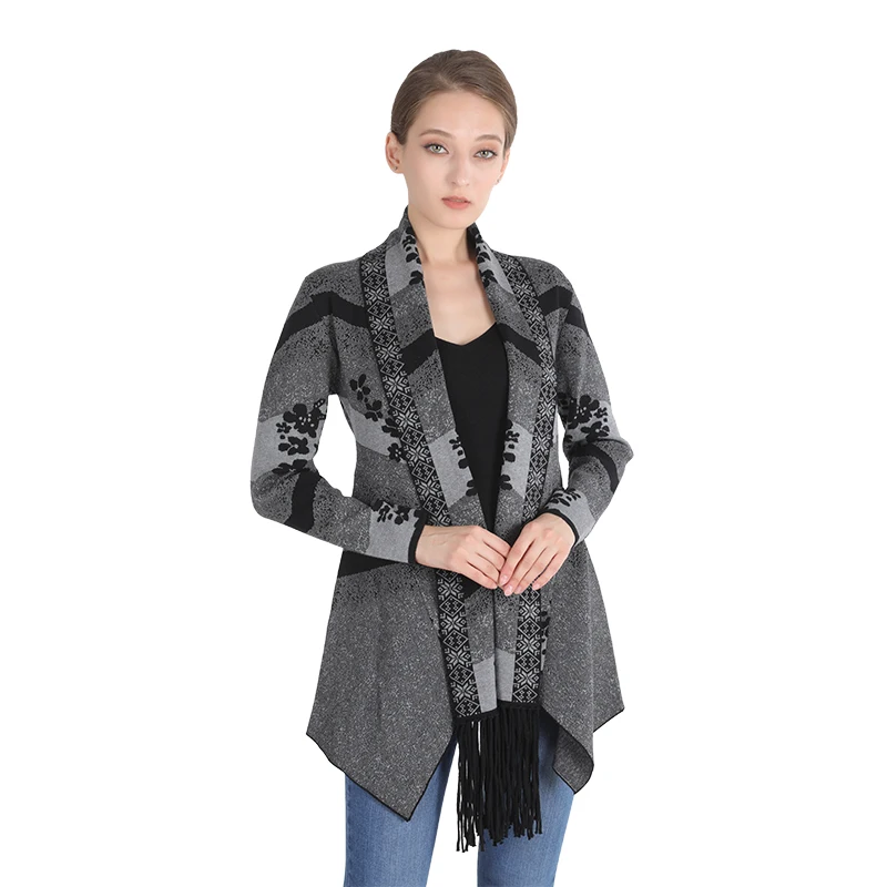 New high-level pattern casual round neck bent clip long-sleeved sweater women loose cardigan