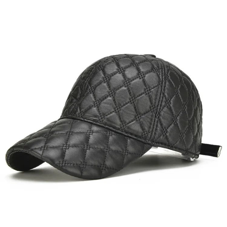 H757  Vintage Hats  Youth Sheepskin Adjustable Leather Hat Buckle Fashion Men Genuine Leather Baseball Caps