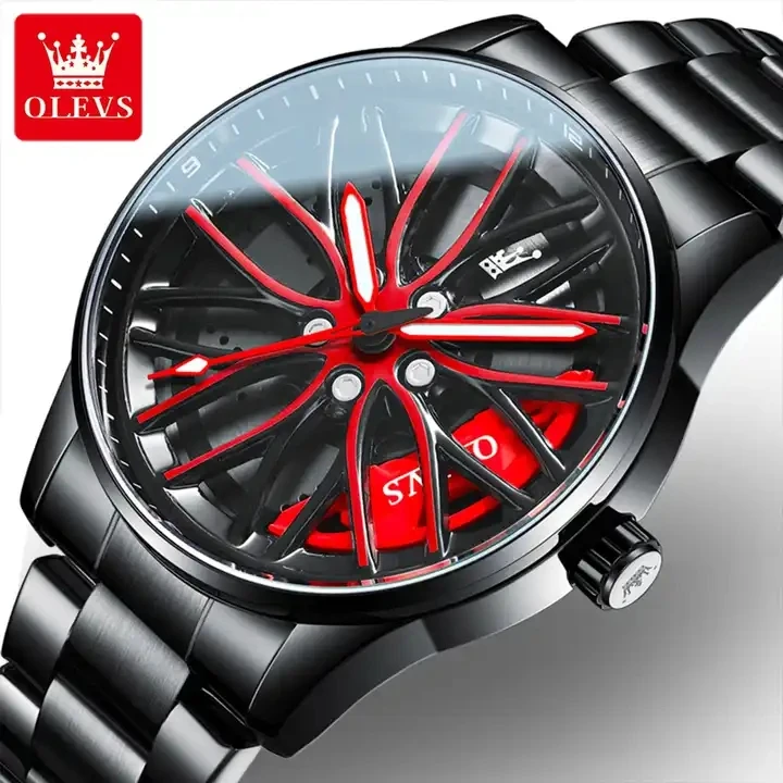 stereoscopic hollow dial olevs 9937 mens wrist watch car rim wheel hub steering automatic watch cool watches for motorcycle man