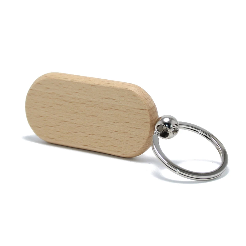 Oval Shaped Wooden Key Chain Ring Holder DIY Customized Wholesale Wood Keychain Key Tag Gifts Promotional Blank Wooden Keychain