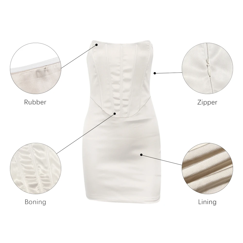 Вечерние плотные атласные платья-бюстье без бретелек шелковые платья с подкладкой с открытой спиной скрытые молнии корсет мини Клубные платья Одежда для женщин