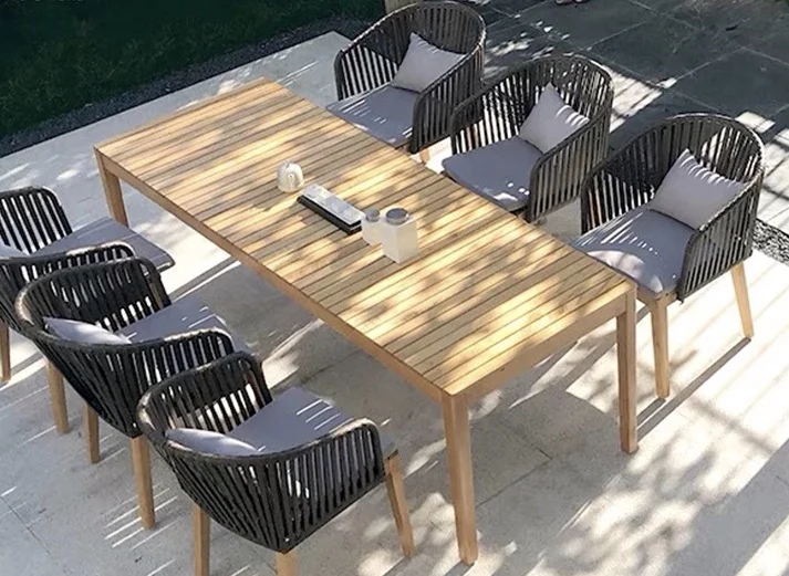 french style teak wood root outdoor furniture dinning table and chairs set teak
