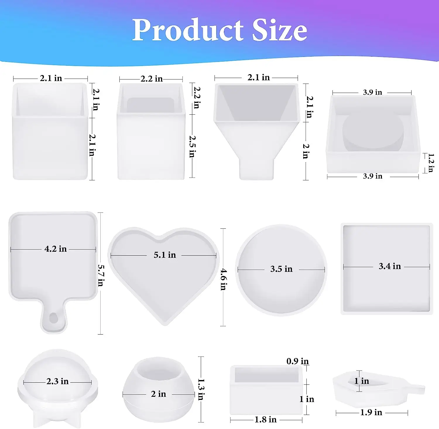 Resin mold Silicone set 12 pieces epoxy resin mold Resin mold includes