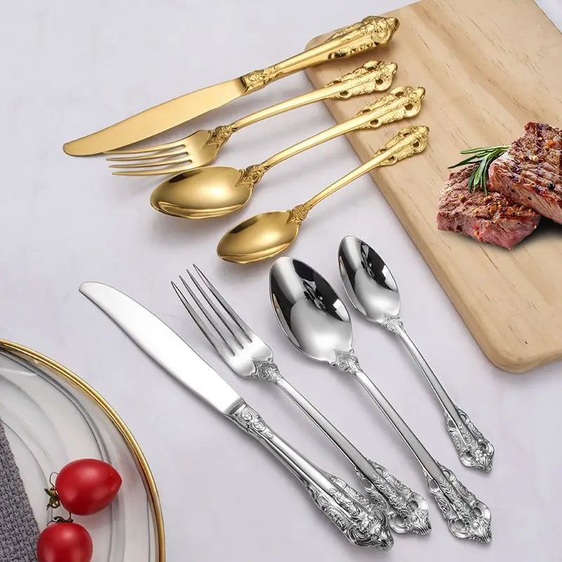 Factory Price Stainless Steel Luxury Kitchen Fork Spoon Knife Set Vintage Cutlery