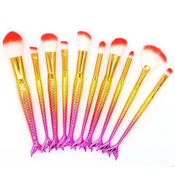 BS-1003 Makeup Brush Set 10pcs Mermaid Brushes Rose Gold Make-up Brush