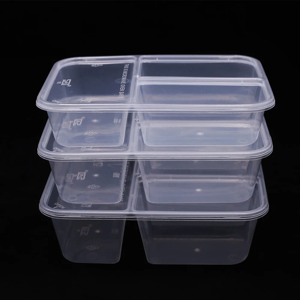 Clear plastic lunch box disposable food containers take away for microwave ovens with compartments