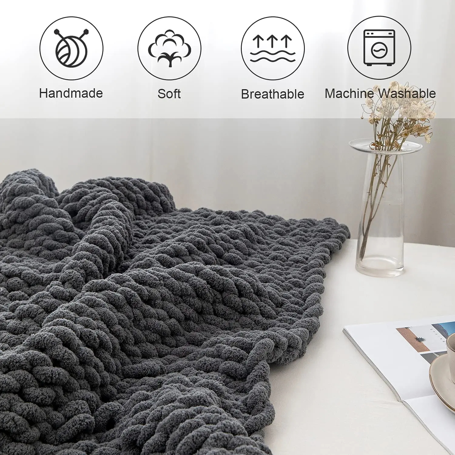 Luxury Super Thick Warm Cozy No Shedding Braided Cable Knit Winter Blanket Chunky Knitted Throw Heavy Weighted Blanket