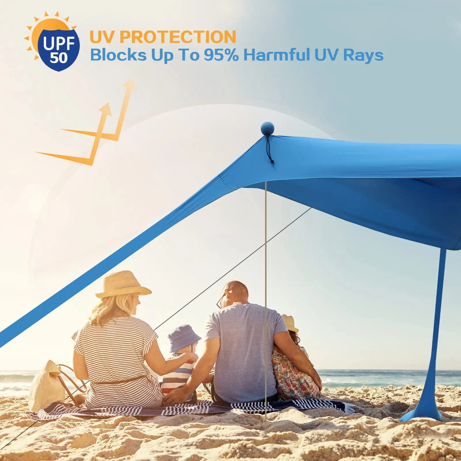 UPF 50+ Beach Canopy Tent Portable Outdoor Sun-Proof Beach Shade Sun Shelter With Sand Shovel